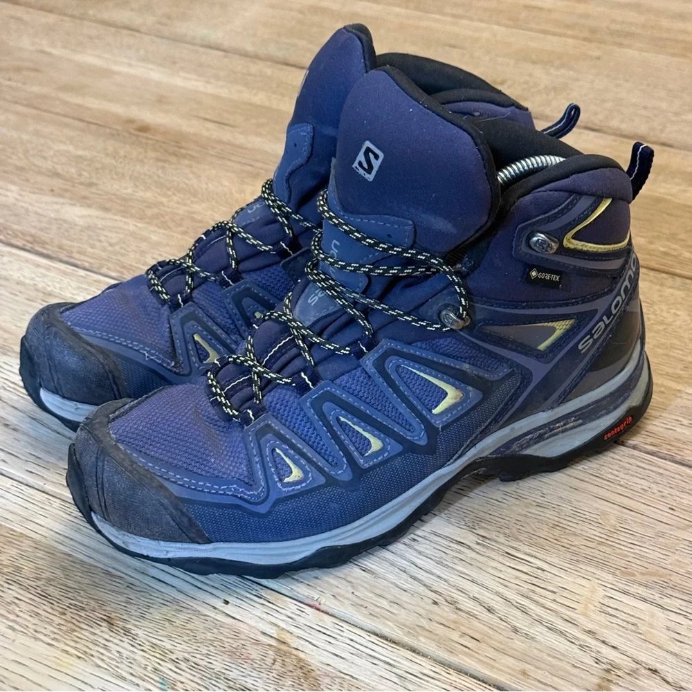 Salomon X Ultra 3 Mid Top‎ GTX Womens 9 Blue Hiking Boots 398691 READ